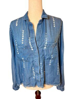 Cloth & Stone for Anthropologie Chambray Lyocel Geometric Print Shirt Medium